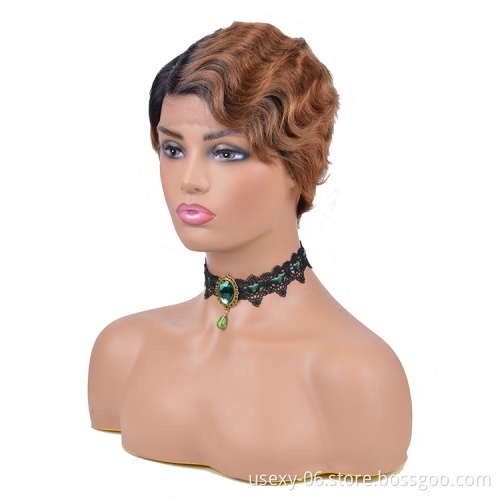 Short Ocean Wave None Lace Human Hair Wigs 100% Virgin Brazilian Hair Finger Wave Wigs Machine Made Wig
